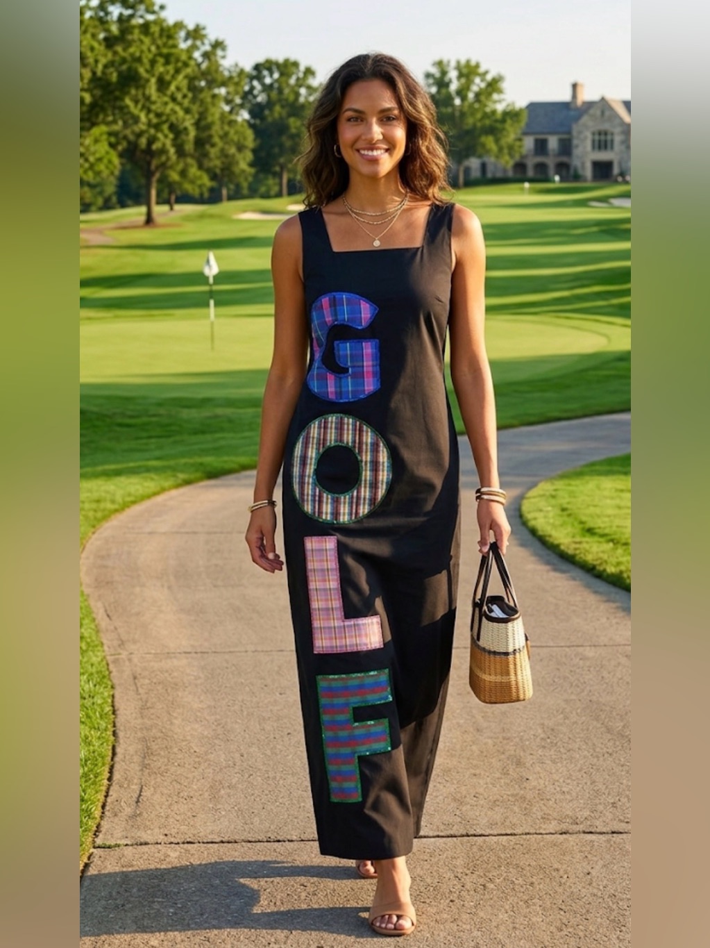 New! Queen Of Sparkles Black And Plaid Golf Maxi Tank Dress